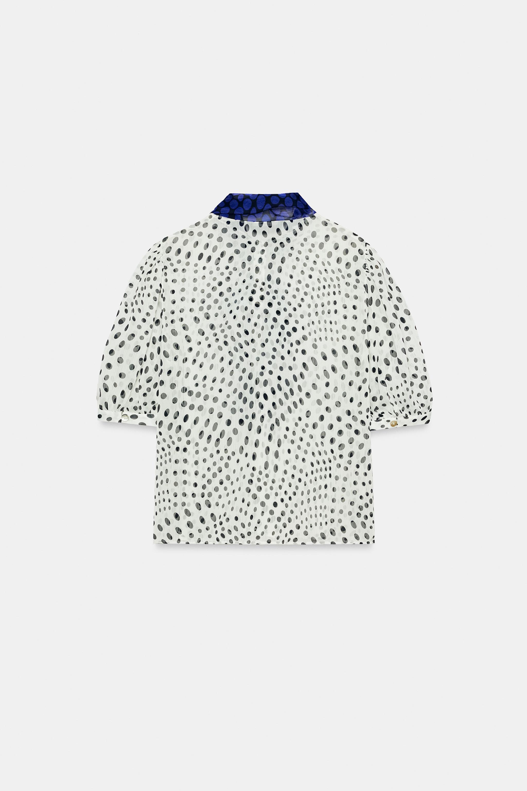 CONTRAST BOW POLKA DOT BLOUSE